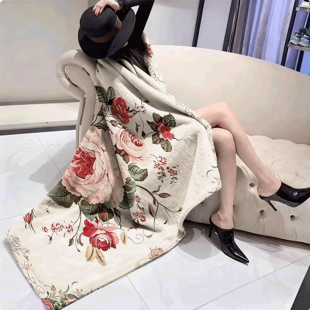 1pc Pink Flower Print Flannel Blanket Novel Flannel Blanket Soft Comfortable Nap Office School And Home Picnic Travel Gift Flannel Blanket