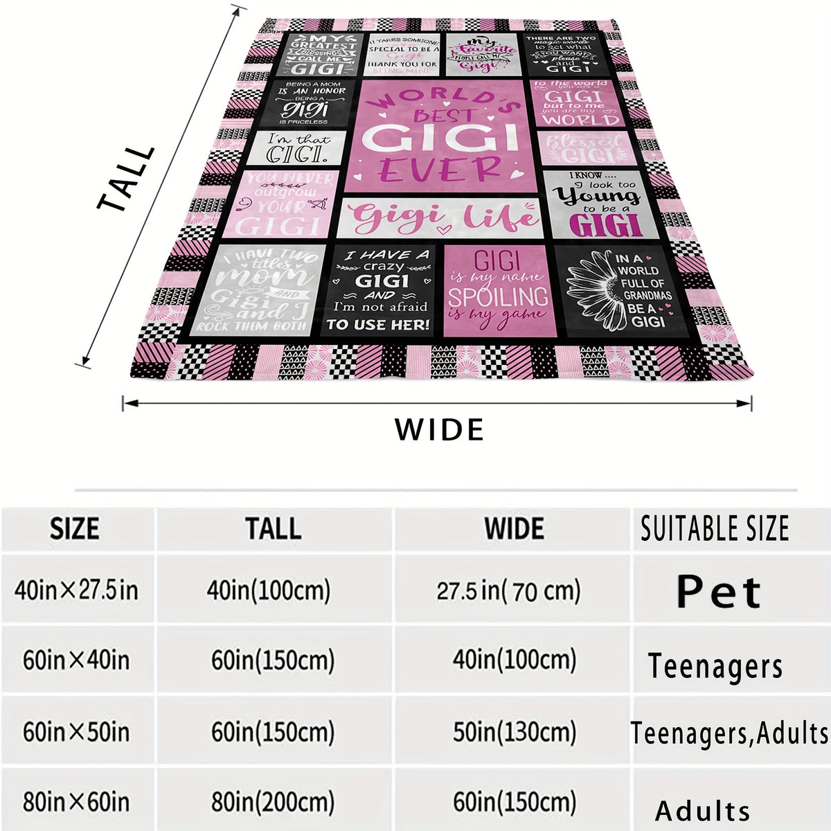 One Throw Blanket, a Perfect Gift for Gigi, Soft And Warm for Use on The Couch,, Sofa, Car, Office, Camping, Or Traveling; Suitable for Any Season