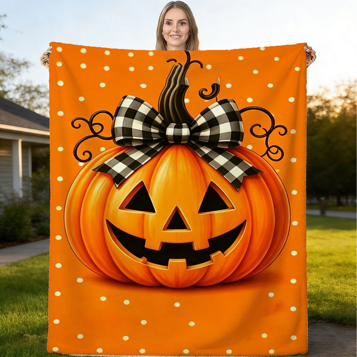 Halloween Fleece Blanket, Soft And Comfortable Throw, Enormous Pumpkin Pattern, Suitable for Office, Sofa, Living Room, Warm Decorative Item, Home Holiday Decor Gift