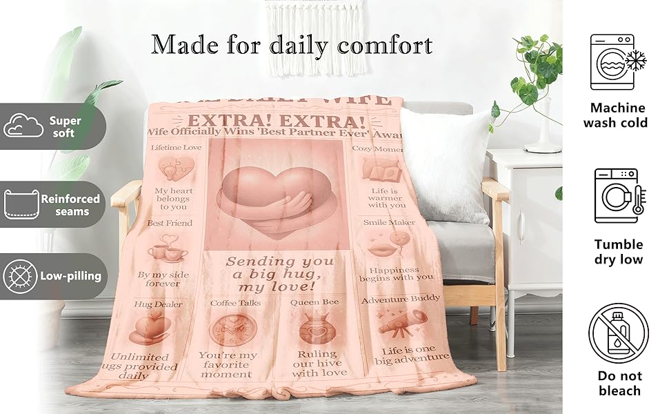 A Cozy Blanket for My Wife, Perfect Romantic Present, Soft Flannel Throw for Warm Embraces, Ideal for Wedding Anniversaries, Birthdays, And Valentine'S Day Gifts from Husband, The Ultimate Gift for The Best Wife, Queen Bee Love Blanket 60X50 Inches