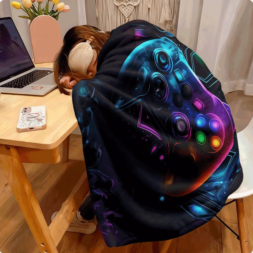 1pc Gaming Controller Design Throw Blanket High-Gsm Flannel Vibrant Neon Geometric Patterns All-Season Soft Durable Hand Wash solely for Gamers Living Room Home Decor Gamer Blanket Hi