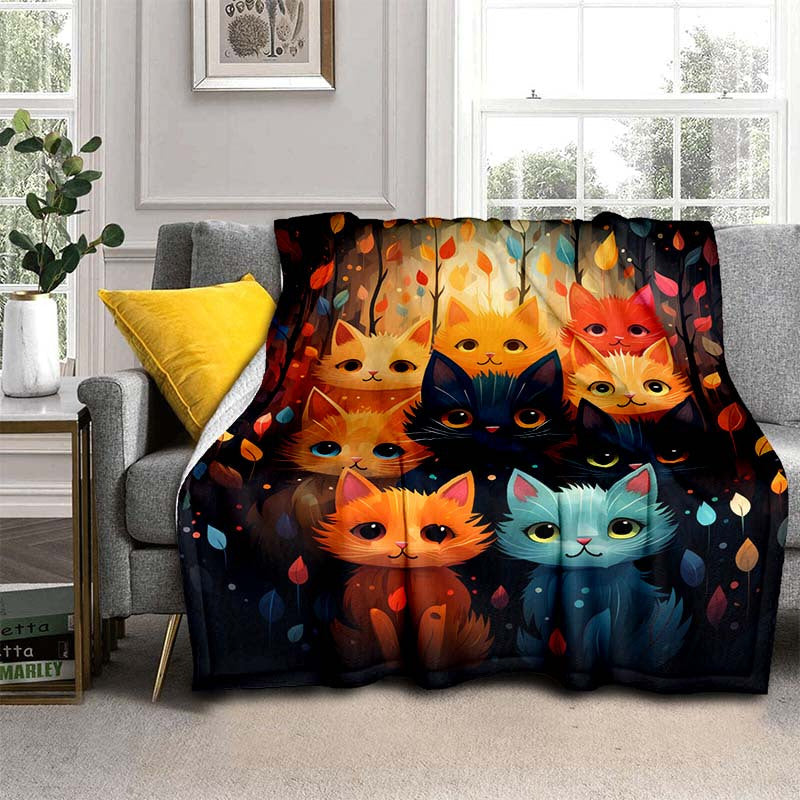 1pc Colorful Cute Cats Blanket for Home- Lightweight Flannel Throw for Sofa, Bed, Travel, Camping, Livingroom, Office, Couch, Chair, And Bed- Digital Printing Fleece Blanket with Soft And Warm Flannel Fabric