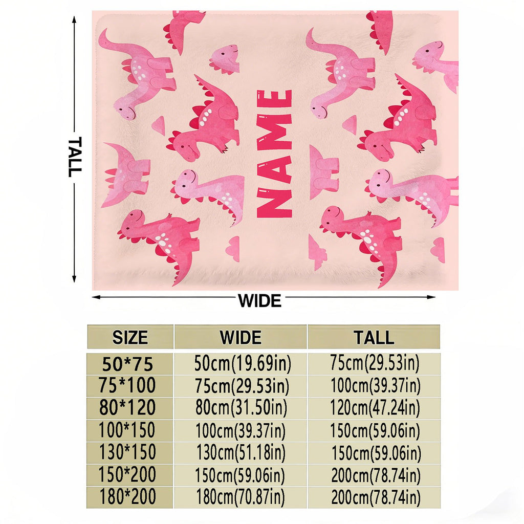 Personalized Custom Name Blanket - Cute Pink Little Dinosaur Fleece Blanket - Gift for Outdoor Enthusiasts - All-Season Plush Blanket - Suitable for Home And Travel - Comfortable Personalized Blanket - Ideal Holiday Gift for Family And Friends