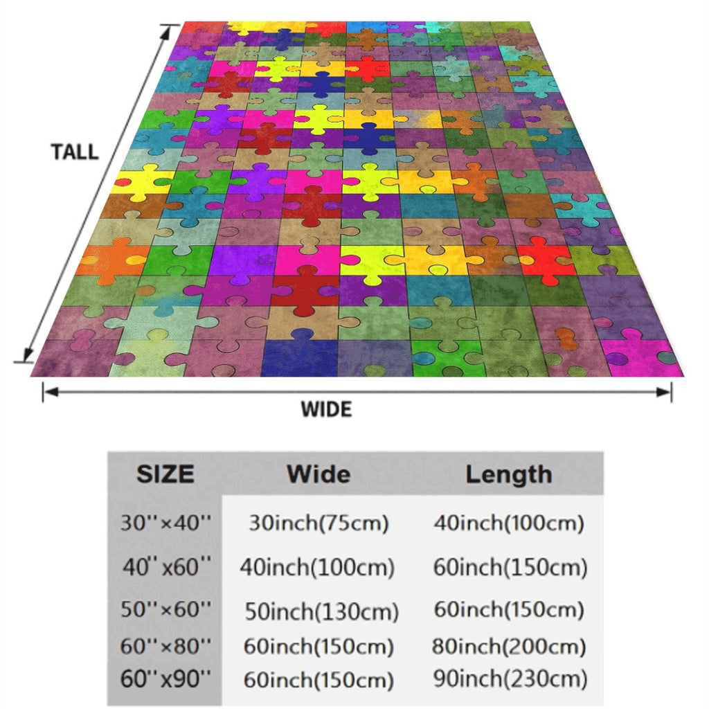 One Colorful Puzzle Design Flannel Blanket, Soft And Versatile, Perfect for Use on a Sofa, During Camping, While Traveling, Or As a Gift, Featuring Bright Mixed Colors for Year-Round Comfort