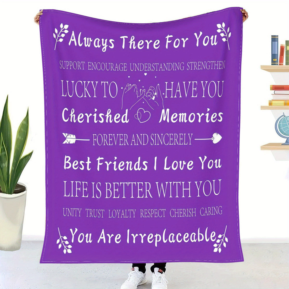 1pc Best Friend Text Pattern Throw Blanket, Birthday Gifts for Women, Unique Female Friendship Gifts for Bestie, Throw Blanket for Bed Sofa Couch, 50*60in