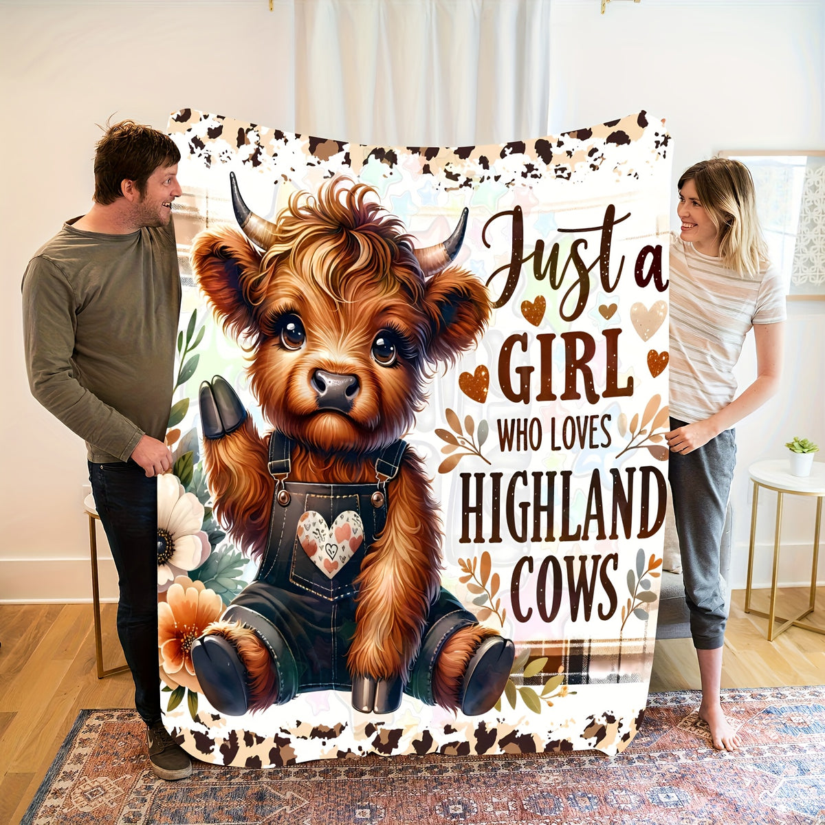 1pc a Cozy, Contemporary Flannel Blanket Featuring an Adorable Highland Cow Design. It'S Stylish, Soft, And Warm, Making It a Versatile Gift for Any Season. Perfect for Use on a Sofa, Bed, at The Office, Or While Traveling