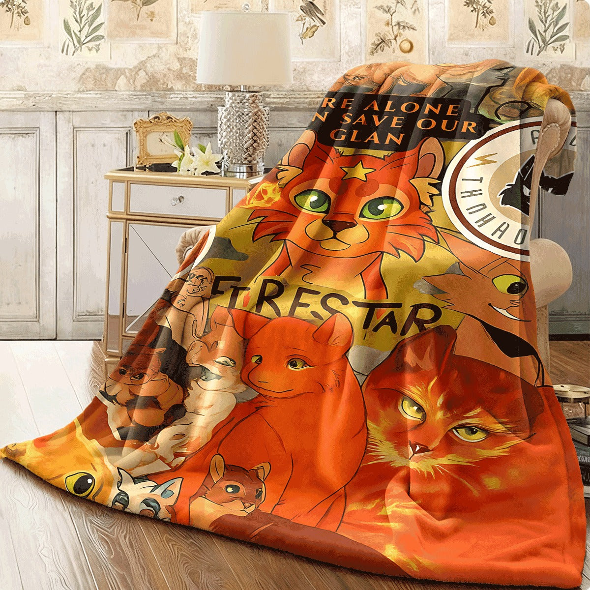 1pc Flannel Blanket Ultra-Soft Throw with for warrior Cats Firestar Theme Vibrant Cat Illustrations Cozy Warm Fabric for Sofa Perfect Gift for Warrior Cats Fans