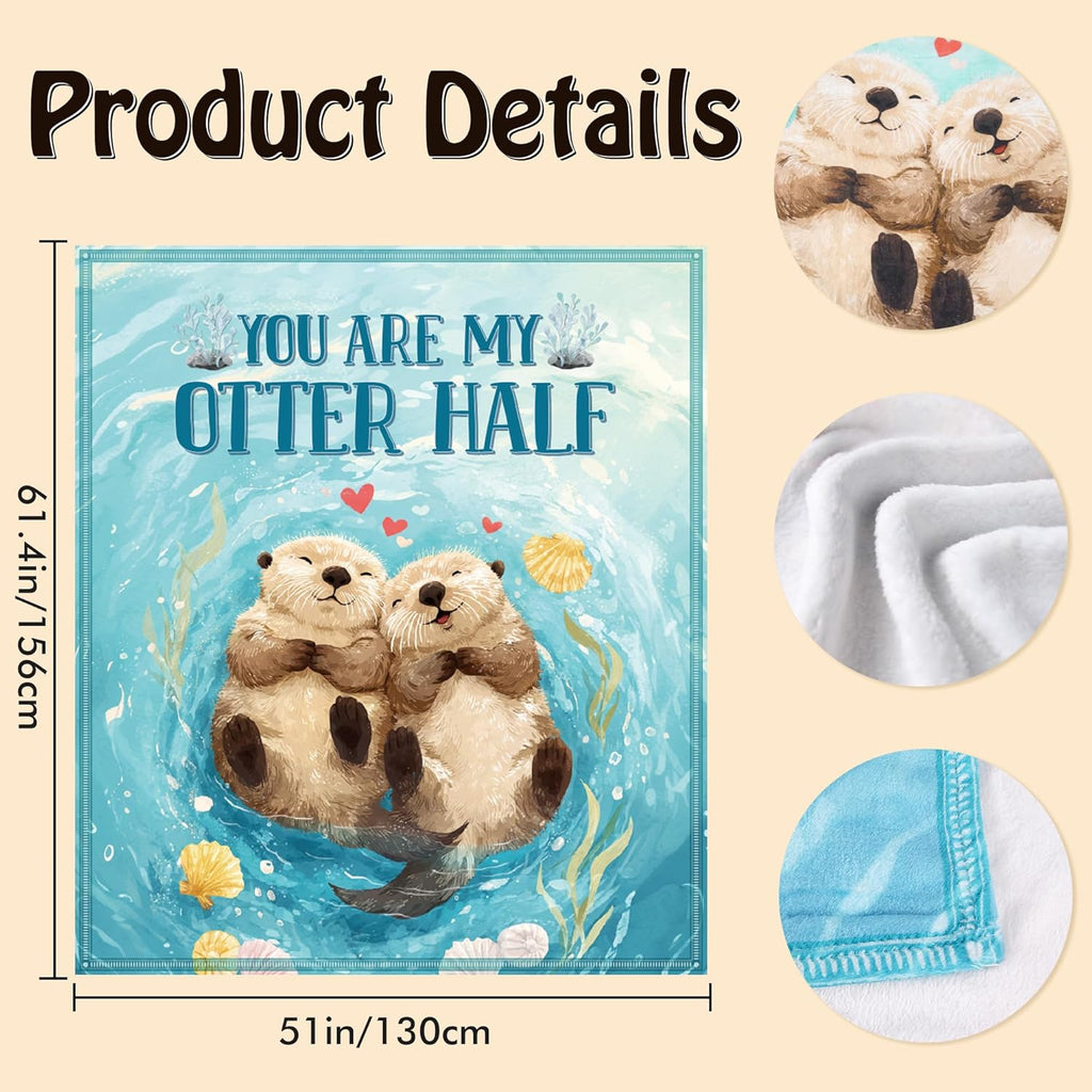 Otter Throw Blanket, Cute Otter Couple Love Design Soft Cozy Flannel Blanket, Valentines Day Anniversary Romantic Gift for Boyfriend Girlfriend Husband Wife(50 X 60)