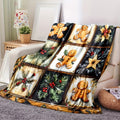 Holiday Christmas Blanket - Vintage Gingerbread Man, Teddy Bear, And Gift Plaid Flannel Blanket - Suitable for All Seasons, Warm, Soft, Comfortable, Modern Style, Digitally Printed, 100% Polyester, 200-250G Per Square Meter