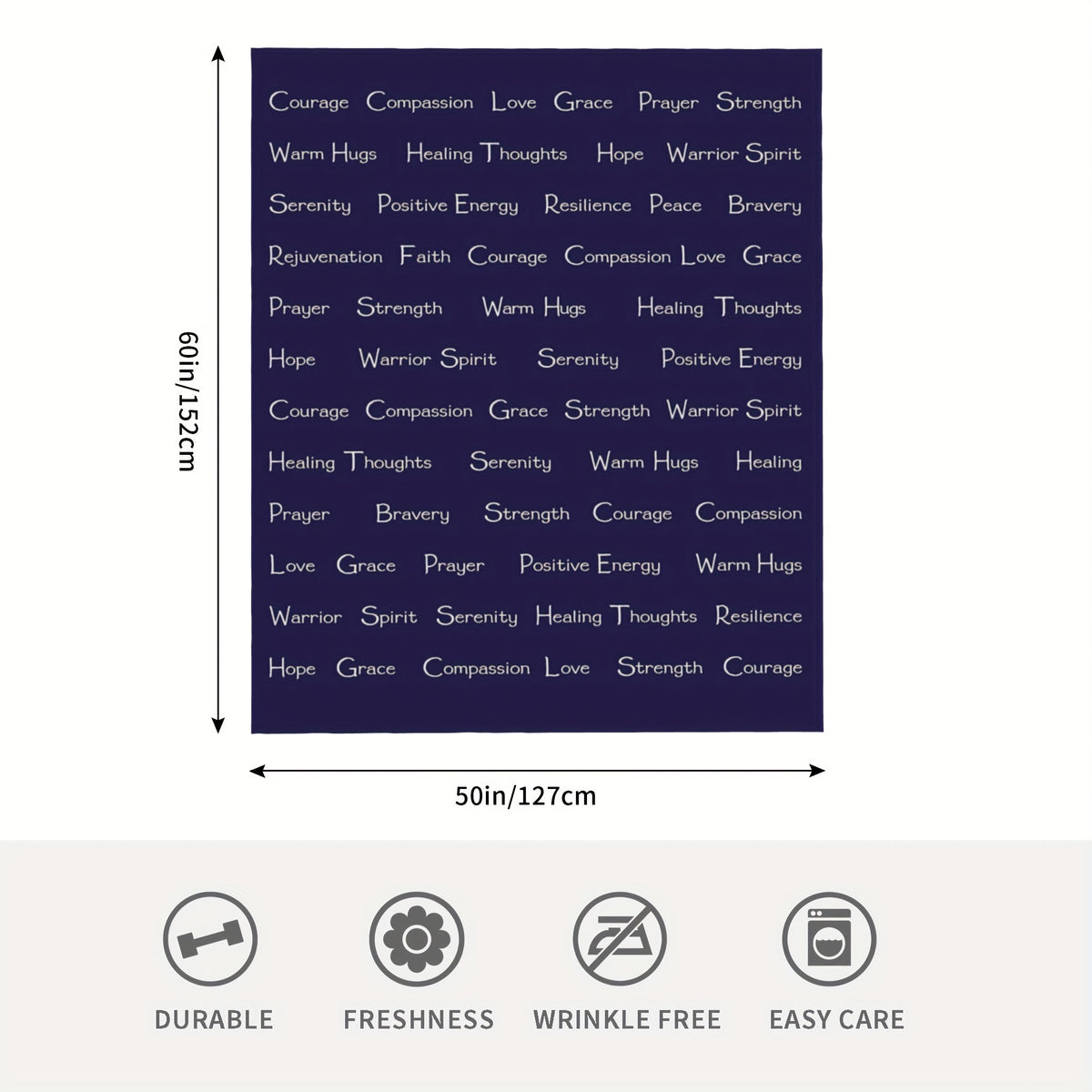 1pc Inspirational Navy Blue Throw Blanket - Super Soft, Warm Embrace with Positive Affirmations for Strength, Courage, Love & Hope - Allergy-Friendly, Multi-Purpose Comfort 60x50 inches