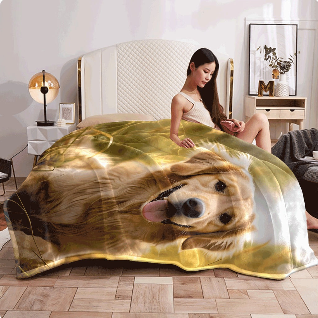 1pc Cozy Golden Retriever Flannel Blanket Warm Furry Puppy Print Soft Throw for Sofa Couch All-Season Comfortable Plush Dog Blanket for Pet Lovers Machine Washable Lightweight Flannel Material