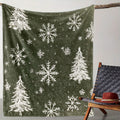 Comfortable Vintage Winter Blanket - Soft And Warm Flannel with Snowflake And Cedar Print, Olive Green And White All-Season Cover for Sofas, Cars, Camping - Machine Washable Christmas Gifts, Small Shoulder Blanket