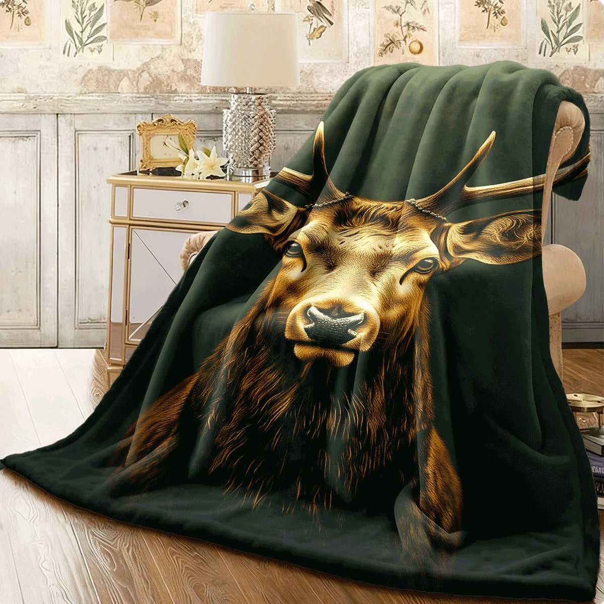 1pc Nordic Deer Head Blanket - Super Soft Blanket Suitable for All Seasons Sofa Camping Travel Cover Carpet Perfect Gift for Nature Enthusiasts Thick And Durable Nordic Style
