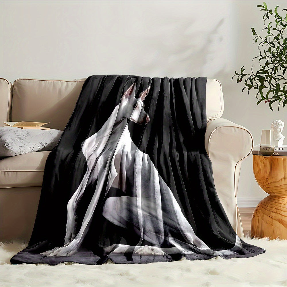 1pc 2D Flat Printing, Black White Gray Hound Pattern Blanket, Soft Fleece Blanket - Black And White Design, Multiple Sizes Available, Suitable for Living Room Sofa, Bedroom, Reading Corner, Leisure Time, And Home Decor