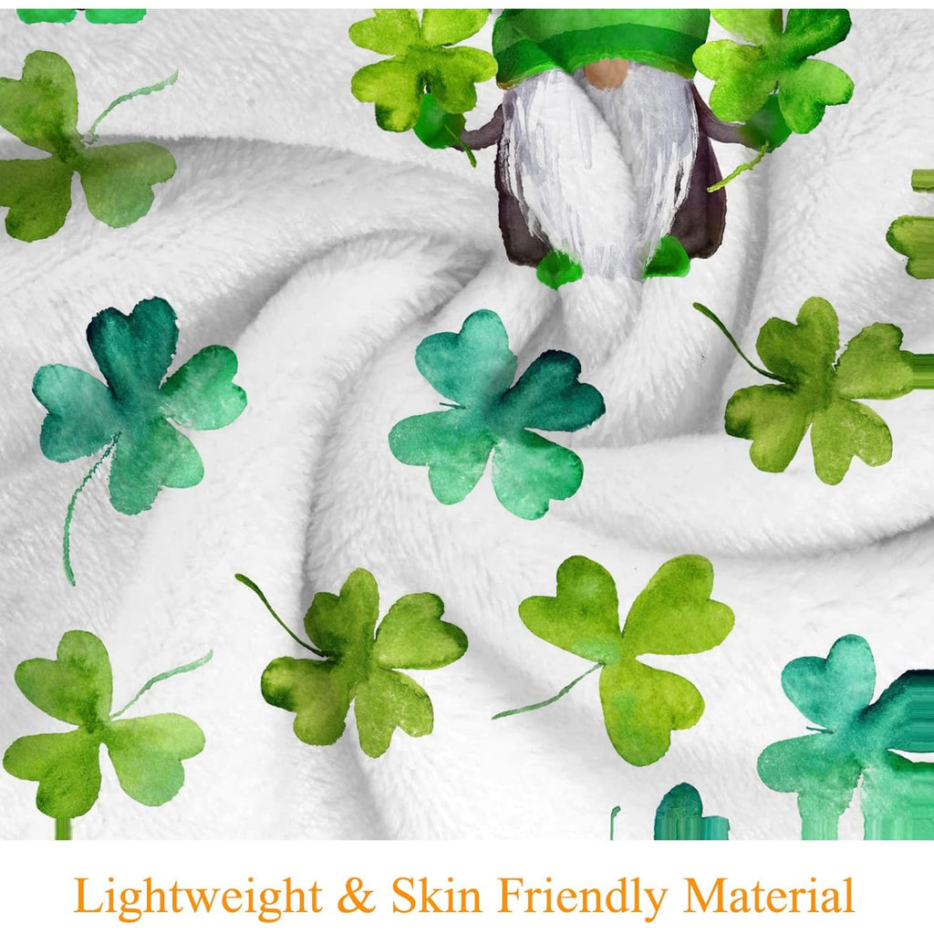 Jbralid St. Patrick'S Day Clover Gnome Throw Blanket in Green, Featuring a Soft, Lightweight, And Durable Flannel Design, Perfect for Decorating Your Sofa, Couch, Or Bedroom. Measures 40X50 Inches