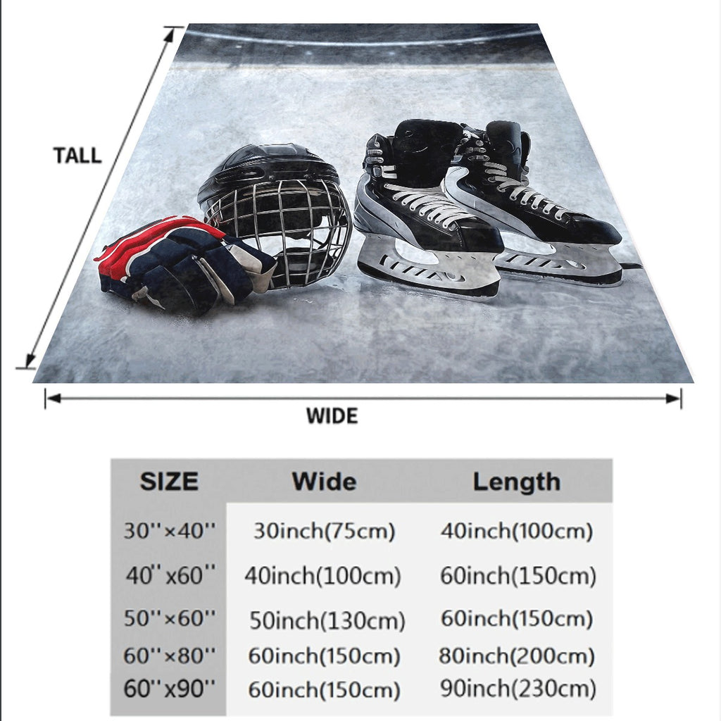 1pc Ice Hockey Skate & Puck Print Blanket Soft Cozy Flannel Spread for Men & Women All-Season Couch Sofa Travel Throw Machine Washable Gift for Sports Lovers (Ice Hockey Design)