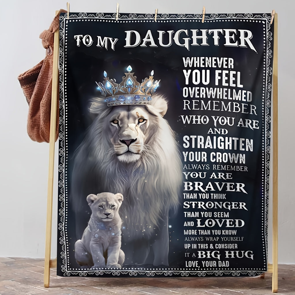 A Single Cozy Flannel Blanket for The Daughter, a Present from Her Dad, Ideal for Cuddling on The Couch While Enjoying Television