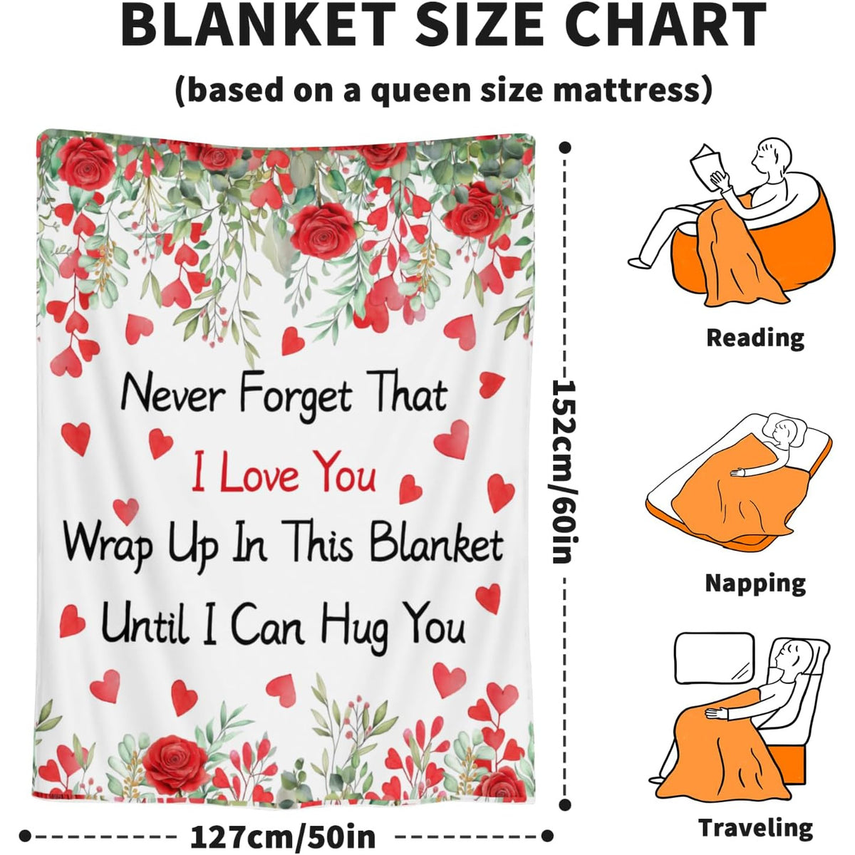 Giwawa I Love You Blanket Hug Valentine'S Day Presents for Him Or Her, Ideal for Girlfriends, Boyfriends, Husbands, Wives, Birthdays, Weddings, Anniversaries, And Couples in Long-Distance Relationships. Thinking of You Throw Blankets 50X60