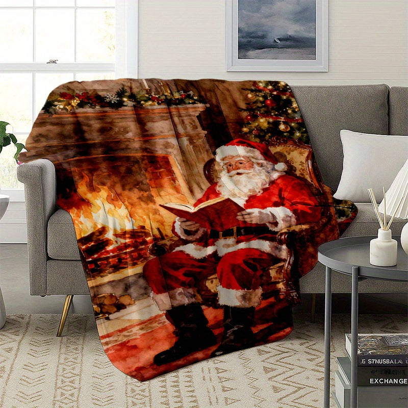 2D Flat Printing, 1pc Flannel Santa Claus Printed Blanket, Festive and Cozy Design¡ªSoft, Warm, and Comfortable, Lightweight and Durable, Multiple Sizes Available, Perfect for Christmas, Living Room, Bedroom, Study, All-Season Multi-functional Throw