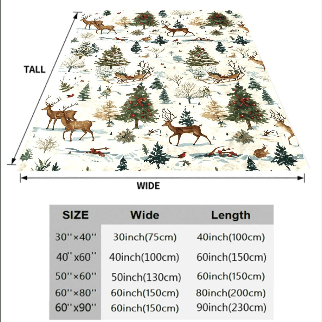 1pc Christmas-Themed Flannel Blanket Soft Lightweight & Warm All-Season Cozy Throw with Deer & Pine Tree Design Perfect for Sofa Office Camping