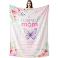 Battilo Throw Blankets Anniversary Birthday Gift for Mom from Daughter Son, I Love You Mom Blanket, Super Soft Flannel Throw Blankets for Bed Couch, 50x60