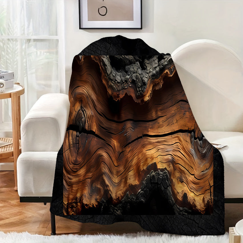 1pc Wood Grain Patterned Blanket, Natural Style Design, Soft Plush Surface, Flannel Material Lightweight And Durable, Multiple Sizes Available, Ideal for Holiday Decor, Living Room Leisure, Bedroom Warmth, Study Reading, Seasonal Home Decor