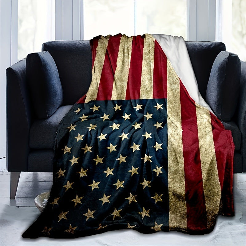 1pc a 280Gsm Comfortable Patriotic Throw Blanket Suitable for All Seasons, Easy to Maintain, And Tears, Ideal for Use on a Sofa, Bed, Or While Traveling