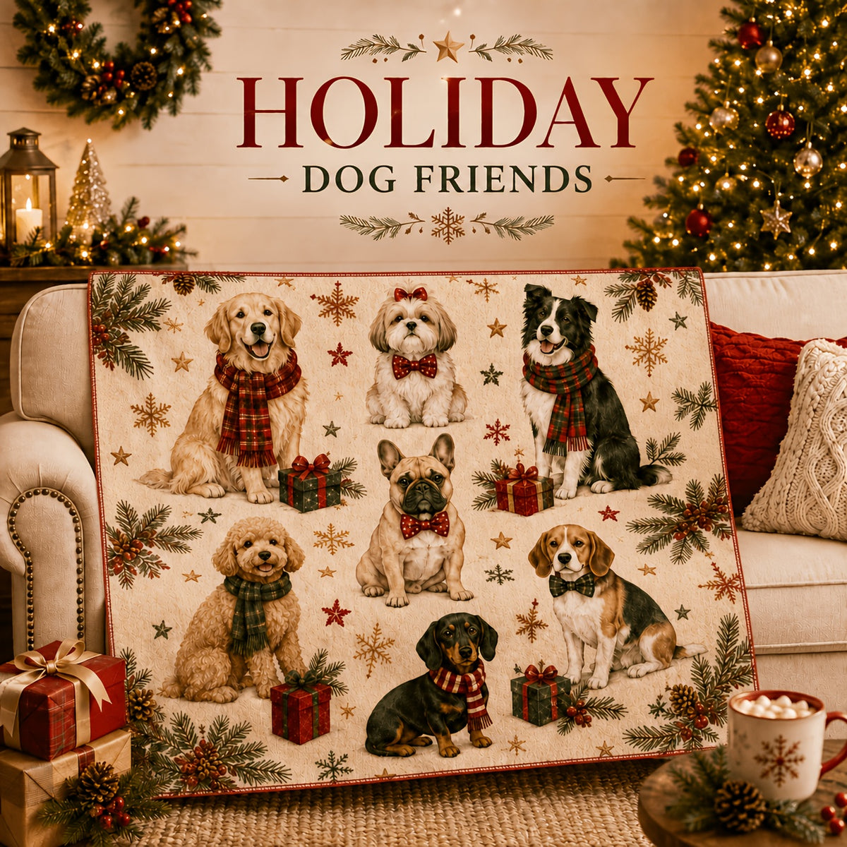 Blanket, Christmas Cute Dog Squad Flannel Blanket Autumn and Winter Warm Living Room Sofa Blanket Bedroom Blanket Lunch Break Air Conditioning Blanket