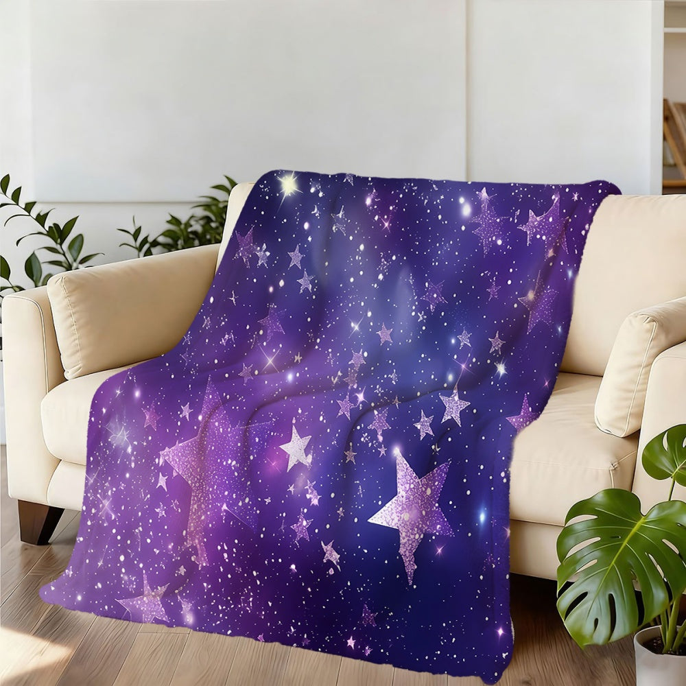 1pc Starry Dreamy Flannel Blanket, Soft Comfortable Warm, Purple Gradient Design, All-Season Blanket, Warm Cover, Multiple Sizes Available, Suitable for Living Room Sofa, Bedroom, Reading Corner, Leisure Time, And Night Sleep