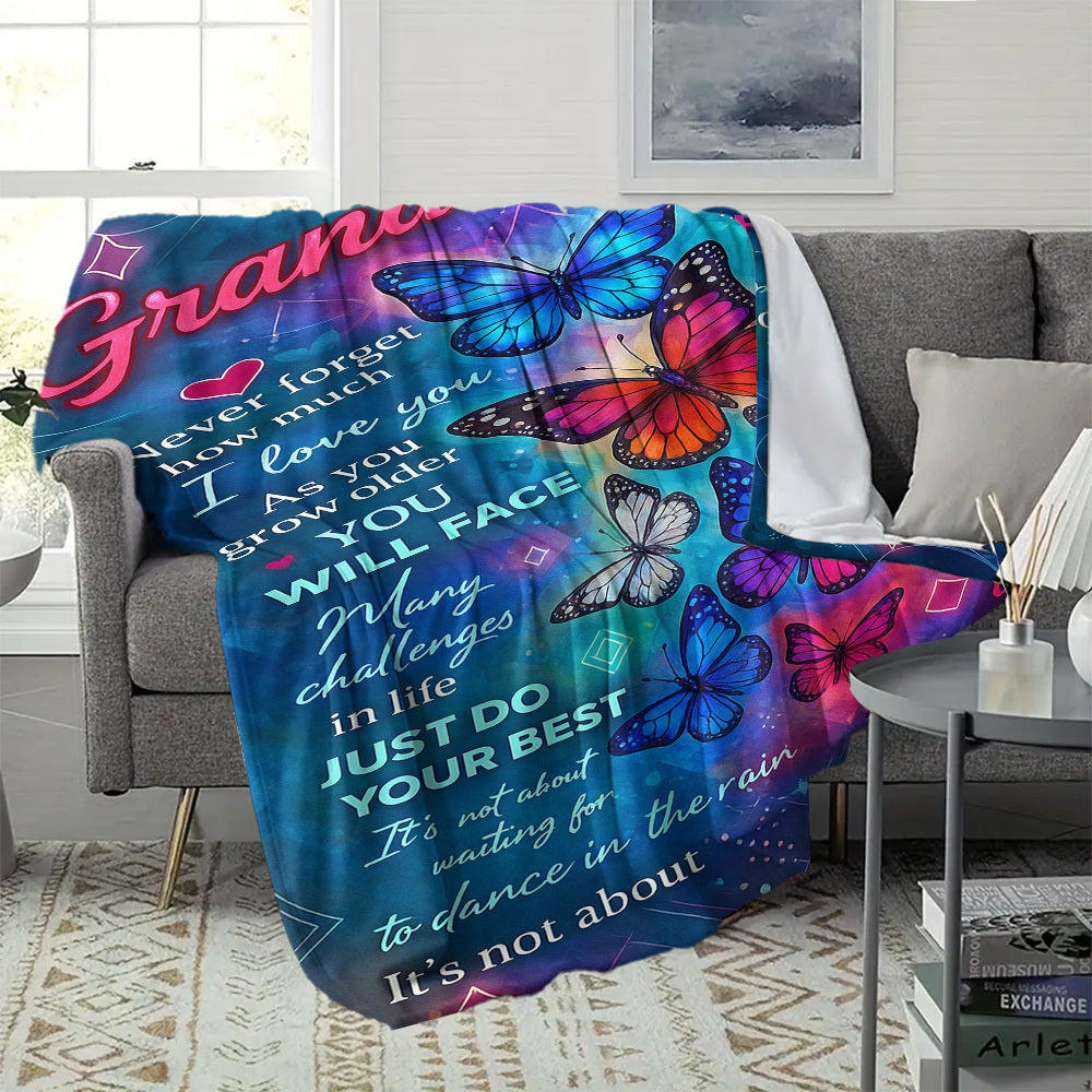 1pc Granddaughter Inspirational Blanket- Soft Flannel Throw with Granddaughter's Name, Birthday/Graduation Gift- Cozy or Travel Companion- Motivational Granddaughter Present for Women- All-Season Keepsake, Butterfly Design
