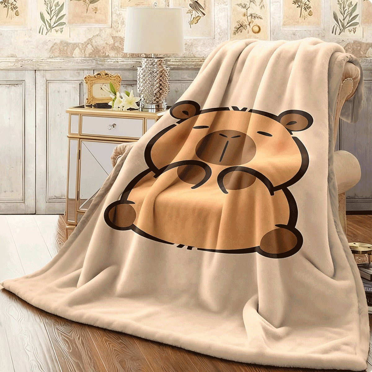 One Cozy Blanket Featuring a Capybara Print, Made of Soft Polyester, Perfect for Year-Round Comfort at Home, in The Office, While Camping, Or During Reading And Napping. It'S Suitable for Both Indoor And Outdoor Use And Is a Playful Addition to Your