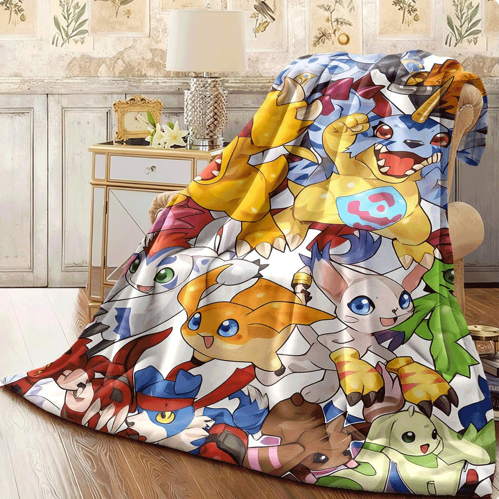 1pc 1pc, 230GSM Fashion Digimon Pattern Blanket, Comfortable And Warm, Easy to Clean And Durable, Suitable for Use, Outdoor Camping, Adventure, Picnics, Dormitories, Air-Conditioned Rooms, Sofa And Bed