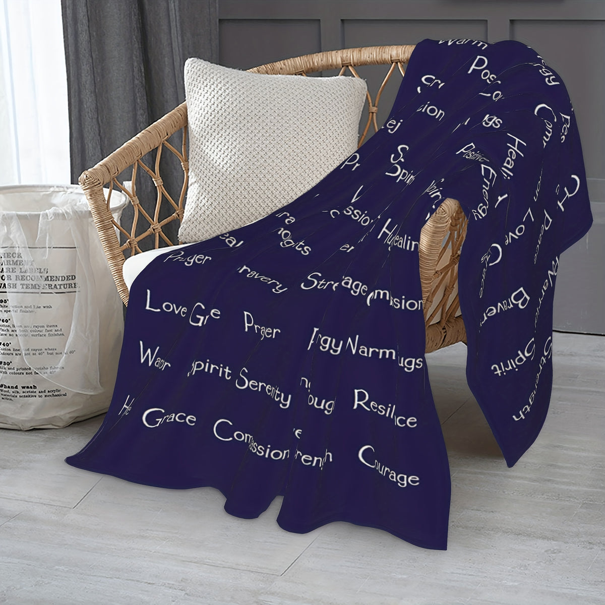 1pc Inspirational Navy Blue Throw Blanket - Super Soft, Warm Embrace with Positive Affirmations for Strength, Courage, Love & Hope - Allergy-Friendly, Multi-Purpose Comfort 60x50 inches