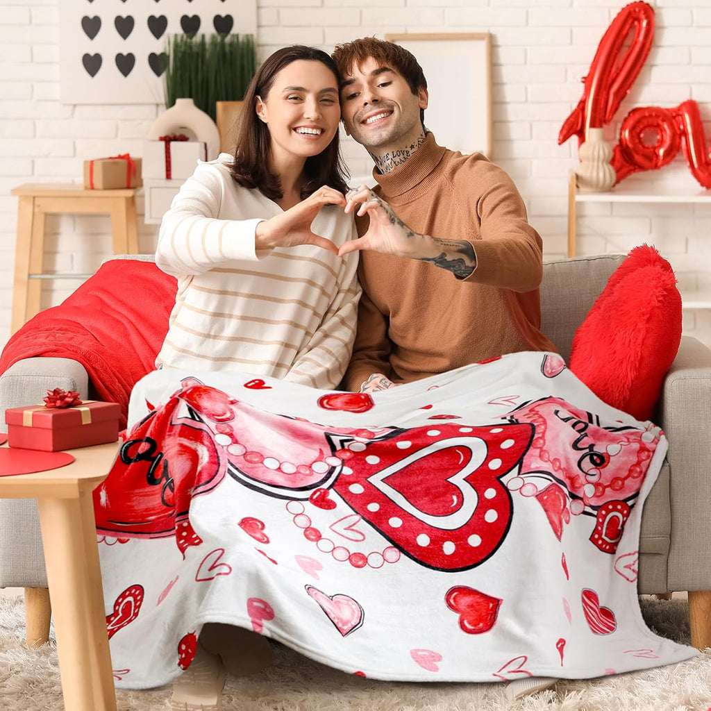 Buryeah Valentine's Day Blanket 50 X 60 Red Heart Blanket Valentine's Day Gift Plush Warm Love Decor for Sofa Couch Home Decoration