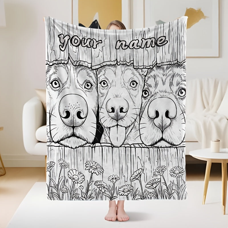 1pc Dog-patterned Blanket, Black and White Line Print Design, Full-body Throw Blanket, Soft Flannel Plush Surface, Lightweight and Durable, Multiple Sizes Available, Suitable for Holiday Decoration, Living Room Lounging, Bedroom Sleep, and Outdoor