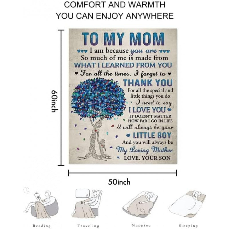 Gifts for Mom from Son, Romantic Birthday Gifts from Son to My Mom Flannel Blanket for Mama from Son Mother Day Birthday Presents for Mom Soft Throw Blanket 60 X 50
