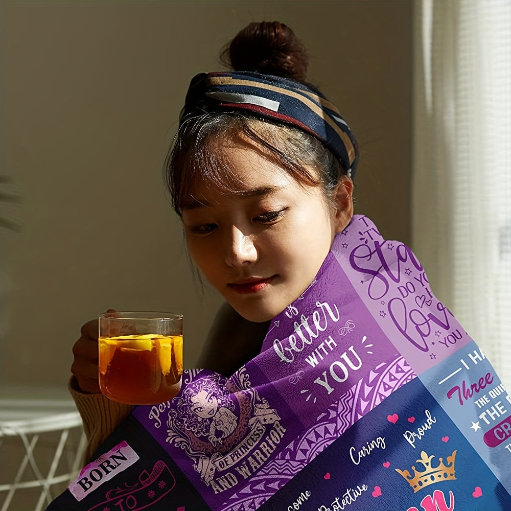 1pc Inspirational Queen Birthday Throw Blanket for Women - Perfect Gift for Daughter, Grandma, Mom, Wife, Girlfriend - All-Season Flannel, Hypoallergenic, Machine Washable with Motivational Phrases & Patterns, Wearable Blanket