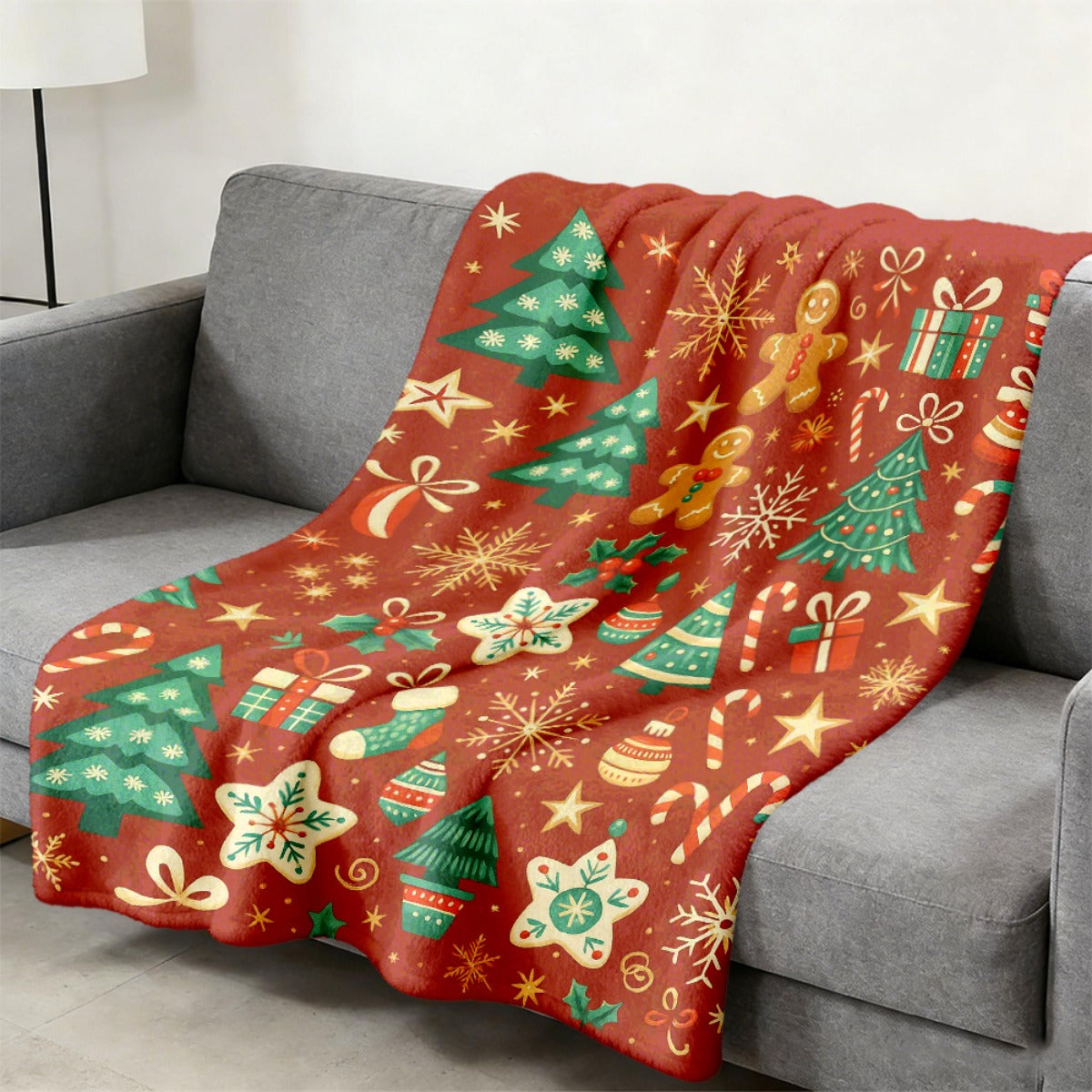 1pc Christmas Gingerbread Blanket, Festive Printed Design, Body Cover Blanket, Soft Fleece Plush, Lightweight And Durable, Multi-Size Available, Suitable for Christmas Decor, Study Reading, Living Room Leisure, Bedroom Warmth