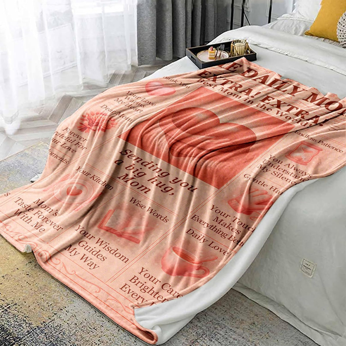Mom Blanket Gifts- Cozy Flannel Throw Blanket 60x50 for Birthday Gifts, Thoughtful Gifts from Daughter or Son, Warm Hug Blanket with Sweet Message for Best Mom Ever