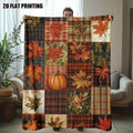 1pc Autumn Maple Leaf and Pumpkin Pattern Flannel Blanket, Soft, Comfortable, and Warm, Red-Brown Plaid Design, Durable Plush Surface, All-Season Universal Bed Blanket, Warm Throw Blanket, Suitable for Living Room Sofa, Bedroom Bed, Leisure Reading