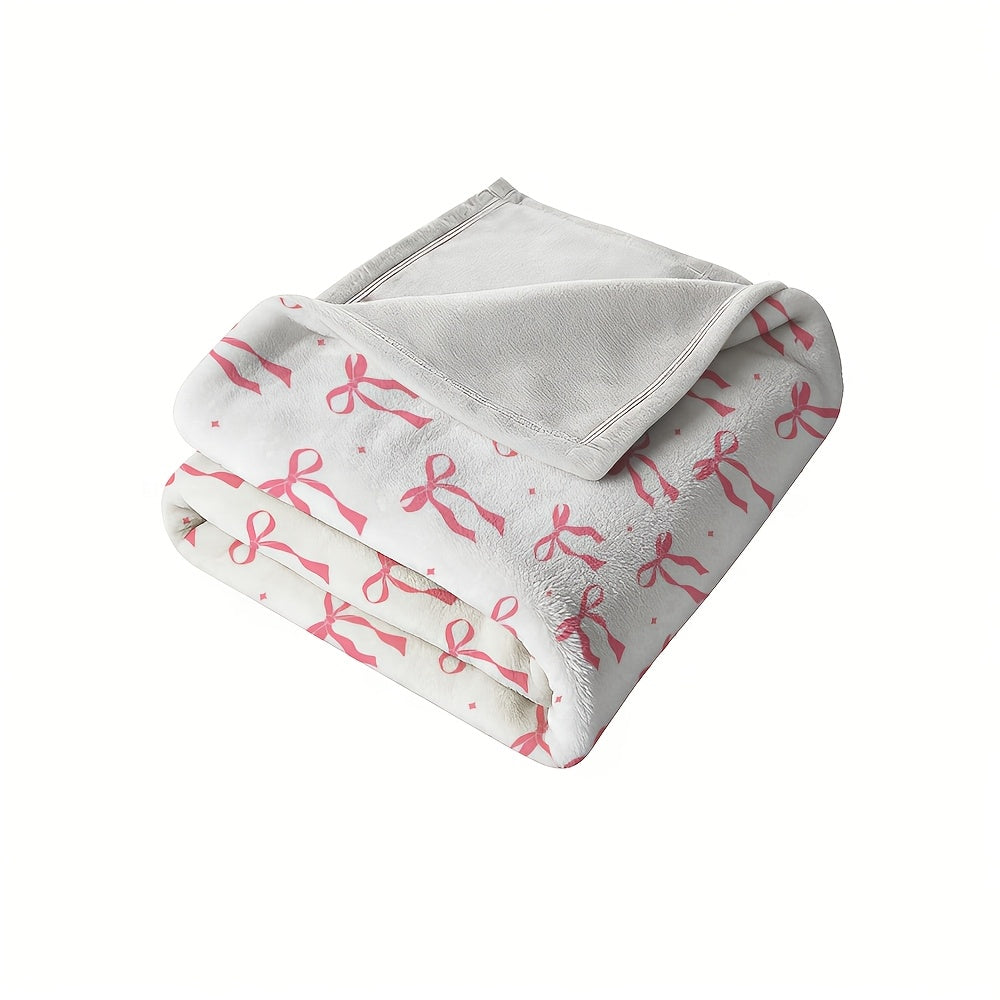 1pc, Flannel Pink Bow Soft And Comfortable Plush Blanket, Christmas Tree Winter Warm Fleece Blanket, Suitable for Sofa, Nap, Large Size Fluffy Comfortable Decorative Sofa Living Room Gift