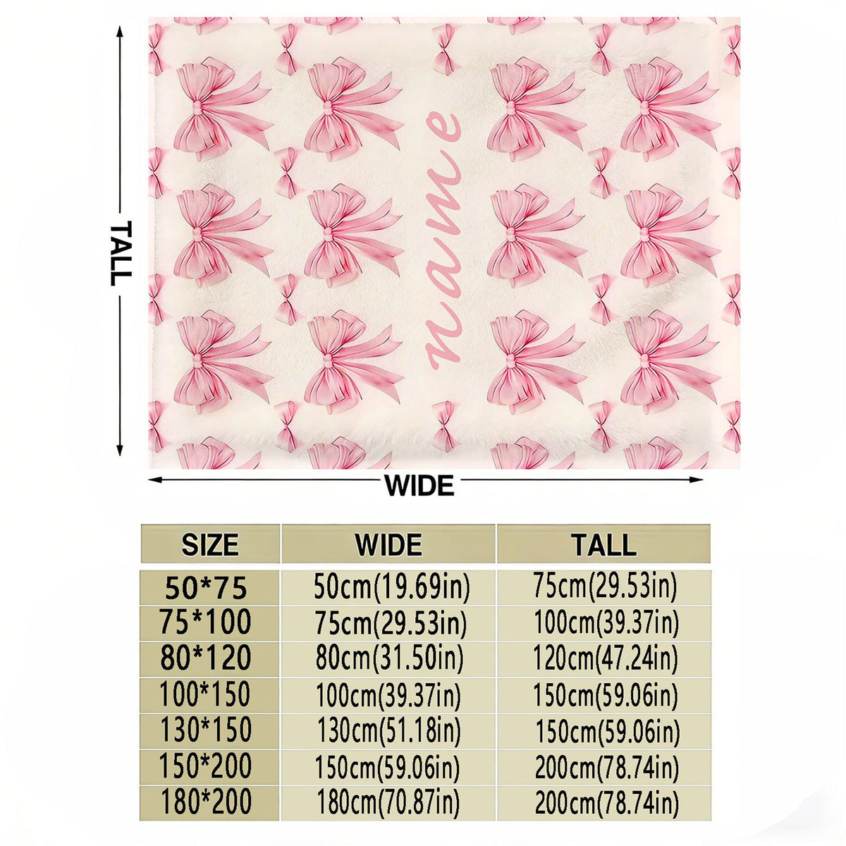 Personalized Custom Name Blanket, Pink Bow Fleece Blanket, Gift for Outdoor Enthusiasts, All-Season Plush Blanket, Suitable for Home And Travel, Comfortable Personalized Blanket, Ideal Holiday Gift for Family And Friends