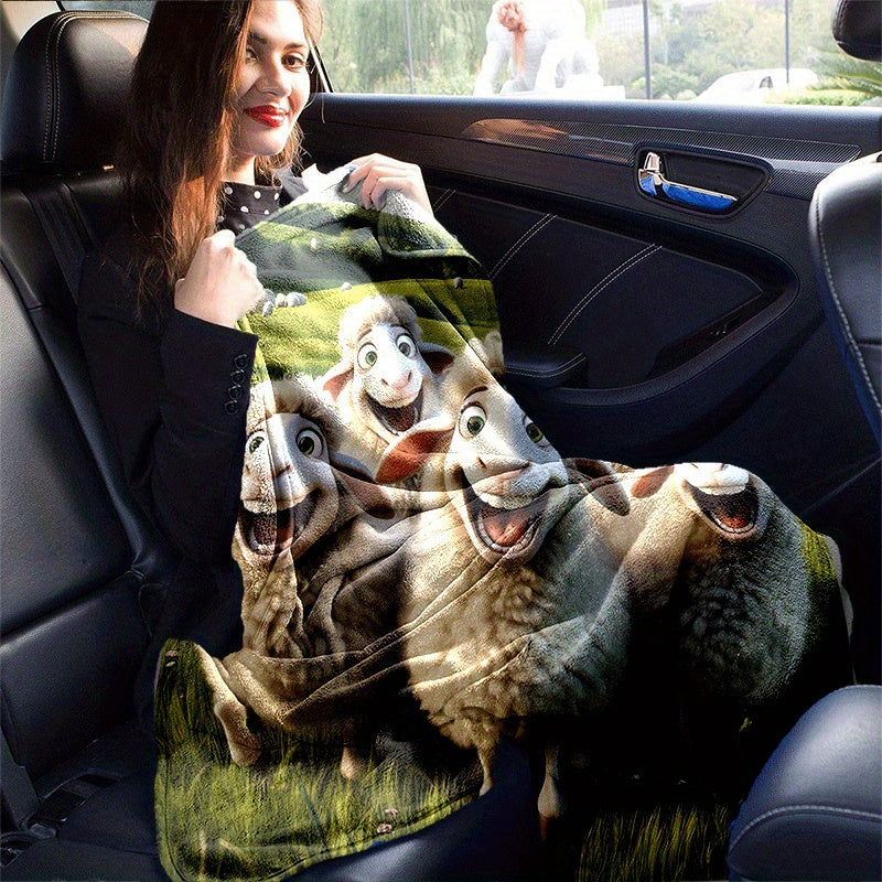 1pc 2D Printed Fleece Pastoral Style Sheep Blanket, Cute Cartoon Sheep Pattern Design - Soft, Warm, And Comfortable, Lightweight And Durable, Multiple Sizes Available, Ideal for Holiday Gatherings, Living Room Leisure, Bedroom Warmth, Office Nap