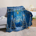 1pc Christmas Blue Pine Tree And Golden Star Pattern Flannel Blanket, Soft Comfortable Warm, Deep Blue Main Color Design, All-Season Sofa Blanket, Warm Cover, Multiple Sizes Available, Suitable for Living Room Sofa, Bedroom, Reading Corner