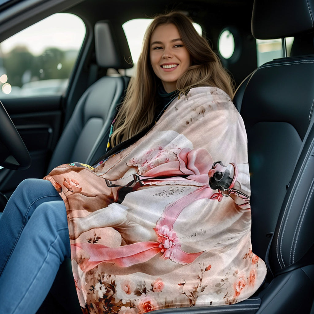 1pc of Pink Floral and White Horse Themed Flannel Blanket, Soft, Comfortable, and Warm, with a Romantic Pink Design and Durable Plush Surface. A Versatile All-season Bed Blanket and Warm Throw, Available in Multiple Sizes. Suitable for Living Room