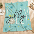 1pc Christmas "JOLLY" Theme Light Blue Flannel Blanket, Festive Decor Design, Soft Plush All-Season Use, Suitable for Reading Time, Seasonal Home Use, And Weekend Sofa Naps