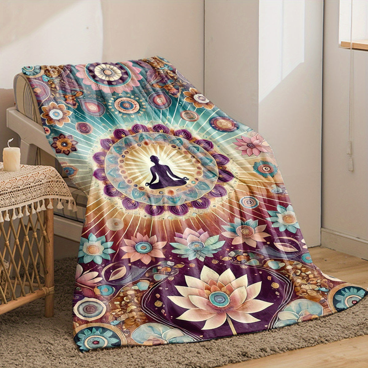 1pc Mandala Meditation Flannel Throw Blanket- Soft, Warm, and Cozy with Vibrant Yoga-Inspired Design, Perfect for Sofa,, or Office- Ideal Gift for Friends and Family, Spiritual Decor| Vibrant Throw Blanket| Digital Print Design, Yoga Gift