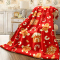 1pc Christmas Themed Gingerbread for Man & Holiday Elements Soft Flannel Blanket Warm Red Throw for Couch Festive Home Decor Cozy Christmas Gift