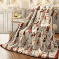 1pc Flannel Blanket Festive Christmas Winter Forest Pattern Soft Warm Throw, with Colorful Christmas Trees & Deer Snowman for Christmas Holiday Home Decor