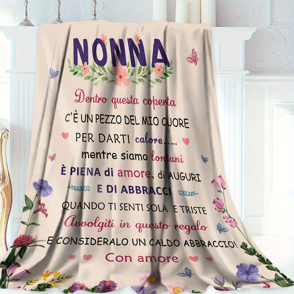 Cherished Grandma Italian Love Quote Nonna Italian Phrase Throw Blanket - Soft Cozy Flannel Suitable for All Seasons, Warm Covering for Couch or - Italian Decor Gift